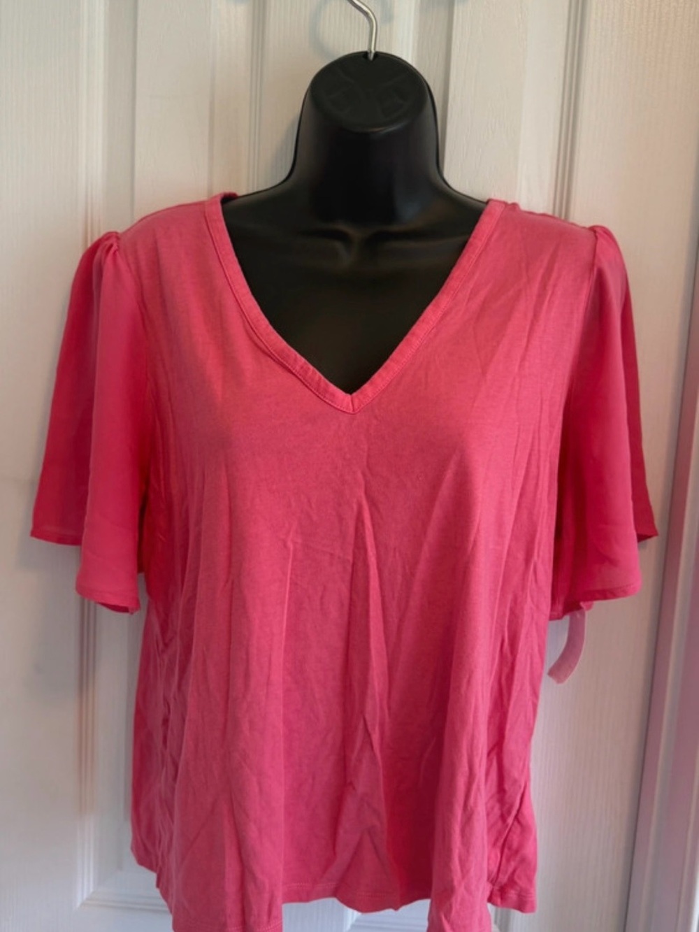 Michael Kors Women's V-Neck Sheer Flutter Sleeve Top - Pink